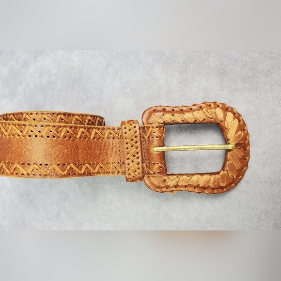 Another Line Genuine Leather Brown braid Boho western cowgirl Women belt Size M - Picture 2 of 9